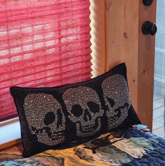 Bling Skull Pillow Rhinestone Skull Pillow Magaschoni Home Halloween Pillow - Picture 3 of 8